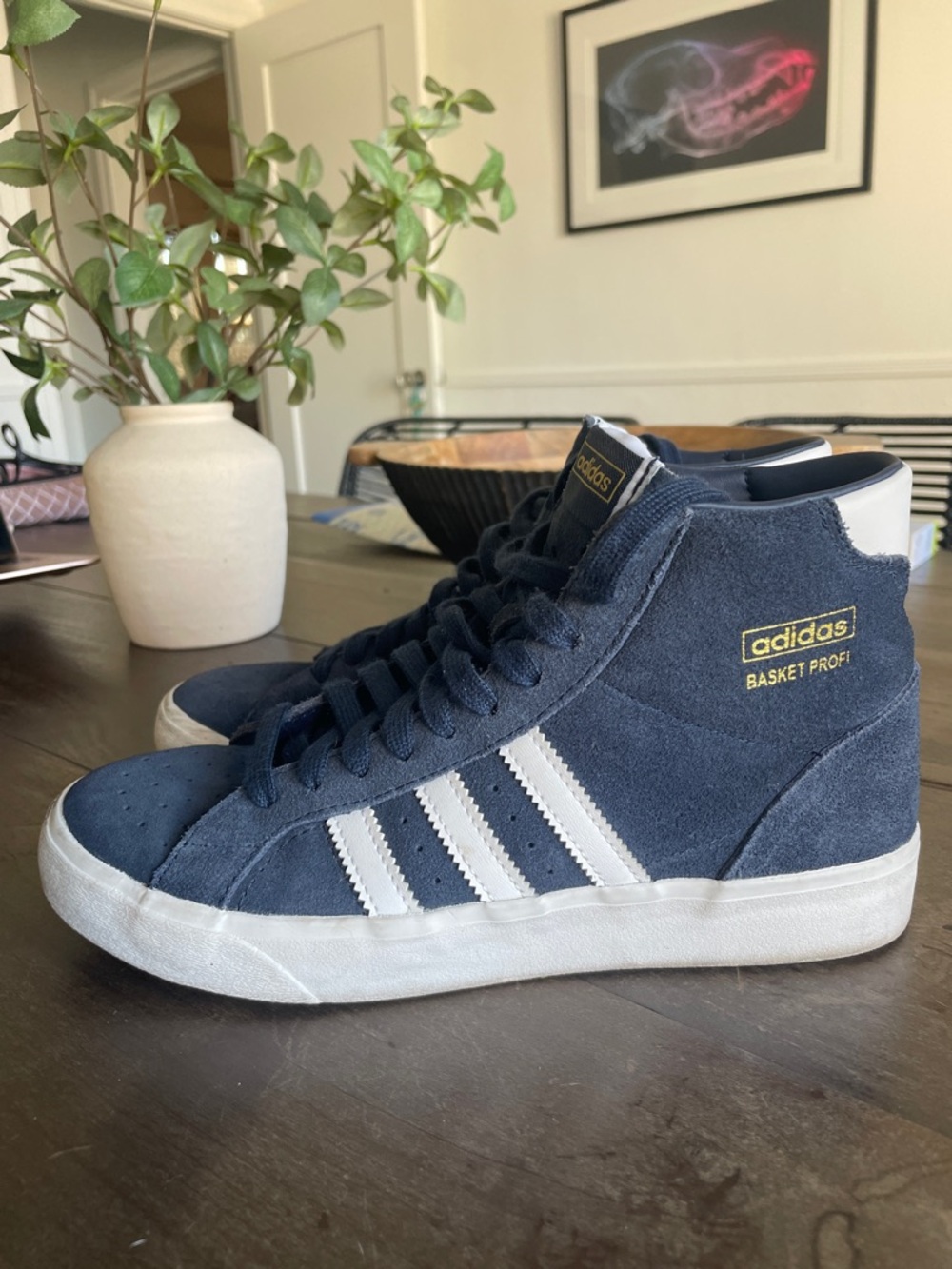 adidas Navy Suede High-Top Sneakers with White Stripes